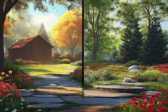 make a realistic landscape or background illustration for game, book, project
