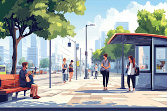 make flat vector landscape illustration for you