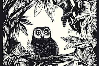 make a high quality illustration in linocut style