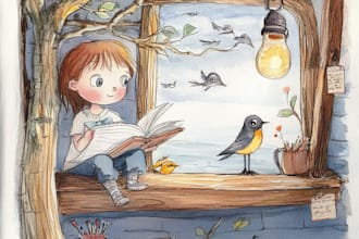 draw original watercolor children book traditional art