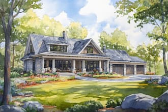 draw watercolor wedding venue, house, landscape
