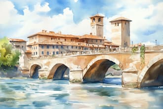 draw original watercolor landscape or architecture art