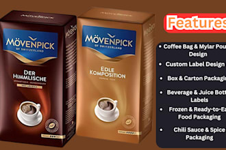 design premium label or packaging for coffee products, soda, snacks, food, chili