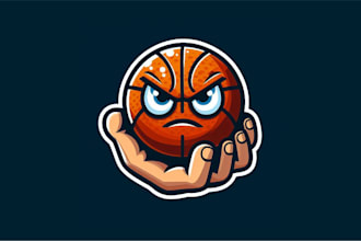 create unique angry ball with hand mascot logo with free source file