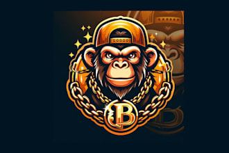 do monkey with gold chain necklace mascot logo for your business