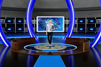 revise studio for TV talk show,3d podcast room,render 3d sauna in blender, stage