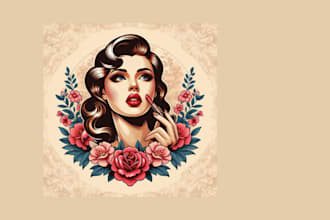 do hand drawing woman face lipstick vintage logo