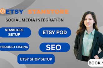 setup etsy shop, stan store, gumroad, design digital products etsy SEO etsy pod