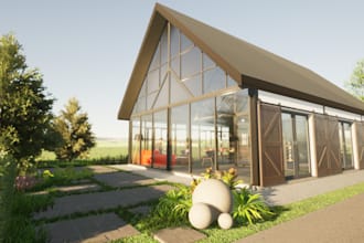 remodel farm house, garden, landscape, lightning up, exterior layout, rendering