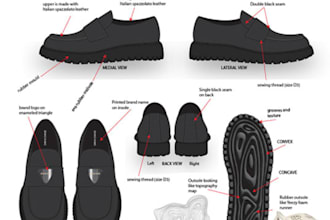 design shoe tech pack, design sneakers, footwear ,flat sketch, heels, boots