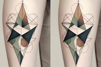 draw a minimalist tattoo, hand done art, geometric tattoo