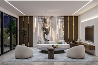 remodel home interior, cgi visualization, art deco, cozy bedroom, kitchen set up