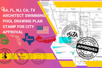 ga, fl, nj, ca, tx architect swimming pool drawing plan stamp for city approval