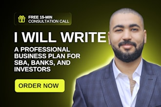 write a professional business plan for sba, banks, and investors