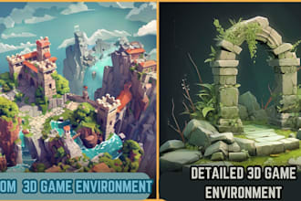 make an eye catching 3d game environment, landscape design level design, terrain