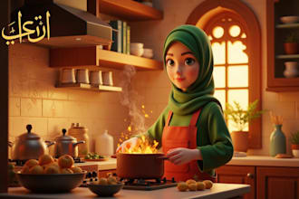 illustrate islamic muslim childrenbook for kid story, graphic novel book