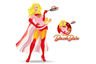 design colorful sexy bacon babe superhero logo