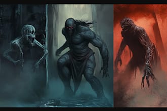 do sci fi horror and fantasy scene concept art illustrations