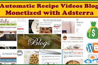 create an automated recipe videos blog monetized by adsterra