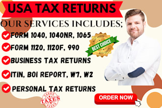 prepare form 1120,1040nr, 5472, 1065, us tax returns, w7 form, boi report