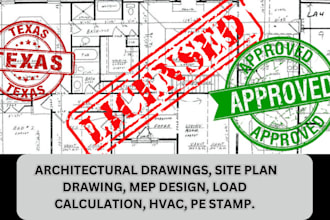 do architectural drawings, site plan drawing, load calculation, hvac pe stamp