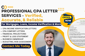 provide attestation cpa comfort letter, income verification self employment