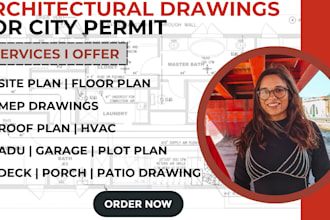 do architectural drawings for city permit, floor plan, deck plan, site plan, mep