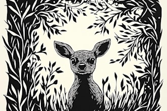 draw detailed dark art with woodcut or linocut style
