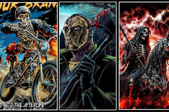 design brutal 80s 90s horror posters, metal covers, tattoo art halloween tshirt