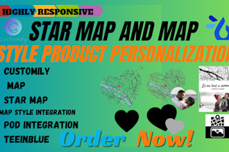 do star map and map style product personalization using customily and teeinblue