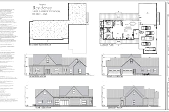 draw architectural floor plans, elevation, section, roof, site plans in autocad