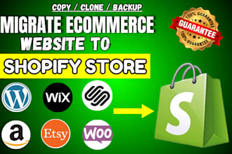 migrate wordpress, squarespace, wix, bigcommerce, magento store to shopify store