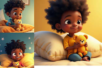 craft 3d african american children illustration, kids illustration book cover