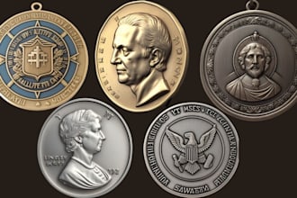 do custom 3d coin, medallion, bas relief model, challenge coin for stl printing