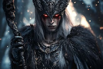 make concept art images for scenes in fantasy and horror