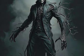 create concept drawings for fantasy characters and spooky horror creatures