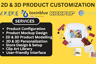 do zakeke customily kickflip teeinblue 2d 3d shopify store product configuration