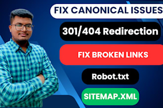 fix 404 301 redirects broken links indexing and canonical issues