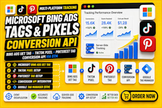 setup microsoft bing ads uet tag, tiktok pixel, pinterest tag conversion API GTM