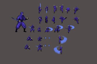 design and animate game asset 2d character sprite sheet concept game pixel art