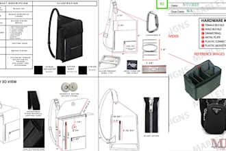 design fashion bag tech pack with cad drawings