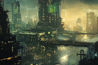 draw illustration of futuristic cyberpunk city