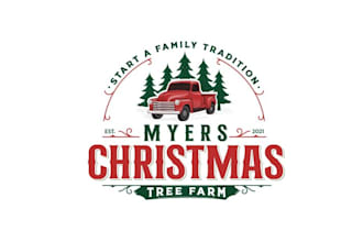 design super holiday christmas tree farm logo