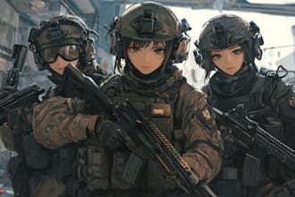 draw military themed anime and tactical for you