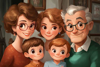 draw disney couple portrait illustration, family portrait