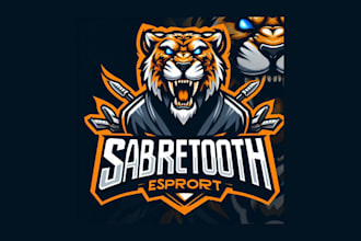 do modern sabertooth, tiger mascot logo with unlimited revisions