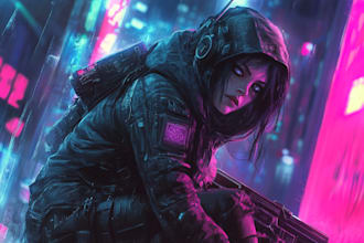 design cyberpunk and fantasy character splash art