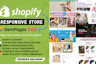 redesign, customize, maintain shopify 2 gempages store