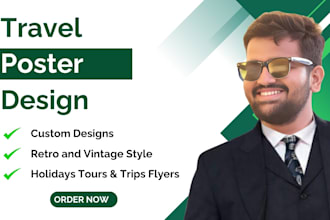 design a professional travel poster in vintage, retro, and modern styles
