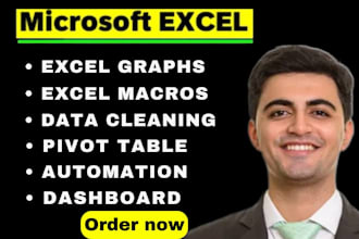 do excel  graphs, charts,vlookup,data cleaning,pivot table and excel dashboard
